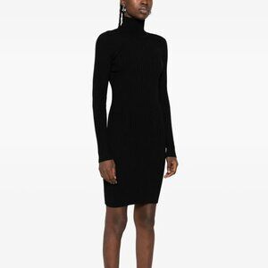 NWT WOLFORD Black Wool Blend Ribbed Turtleneck Dress Size Large